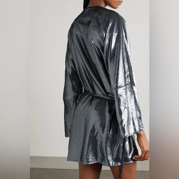 NWT BEARE PARK Velvet Mini Wrap Dress in Silver Tinsel - US 6 - Picture 3 of 8